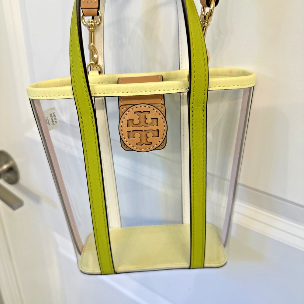 Tory Burch Blake Clear Logo Mini Shopper Crossbody Tote Bag Green Trim Concert - Picture 4 of 16
